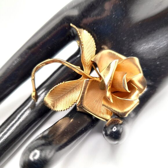 Cerrito Rose Brooch Pin 22K Gold Plate Hand Made - Picture 3 of 9